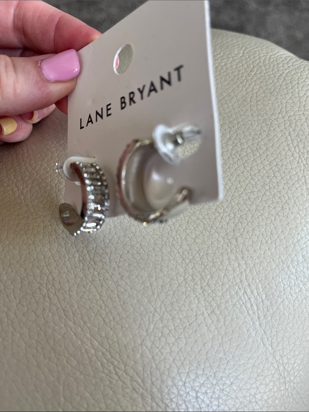 Lane Bryant Silver Tone Hoop  Earrings with Crystal Trim. New! Beautiful. Shiny!